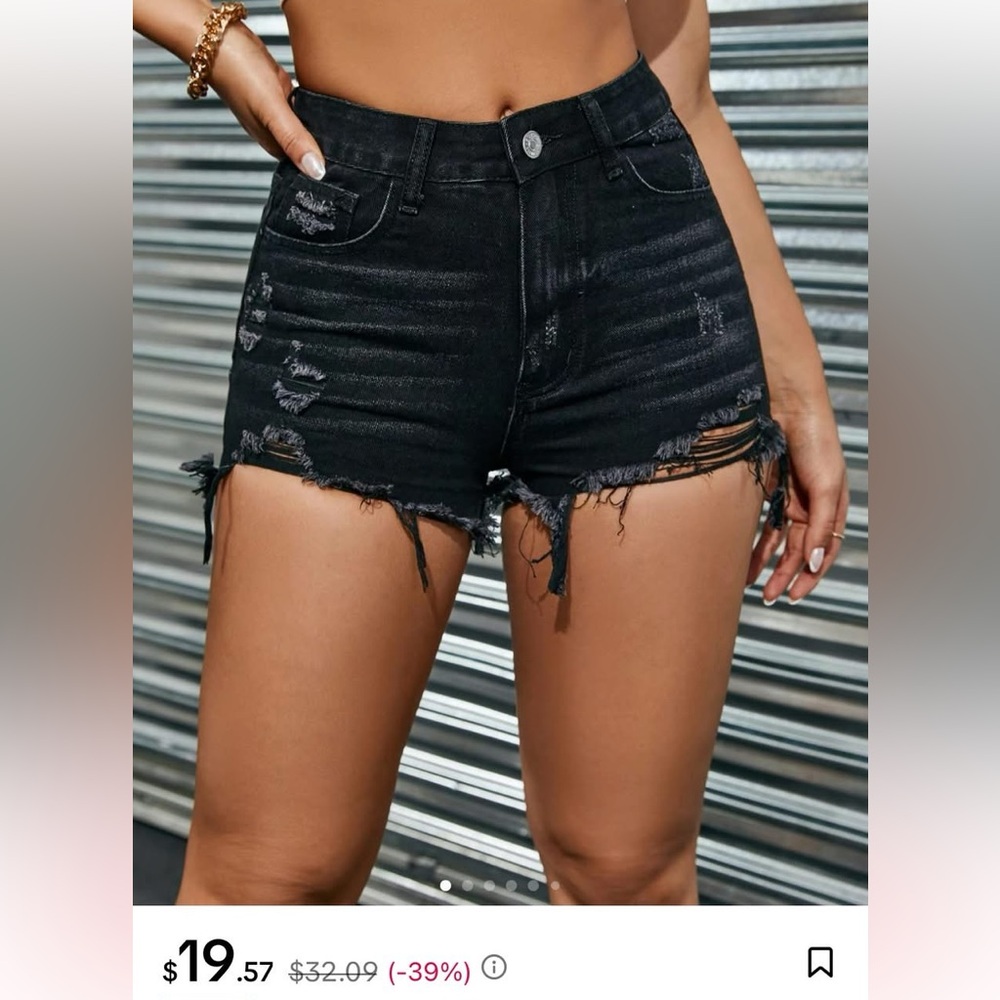 Distressed Black & Denim Shorts